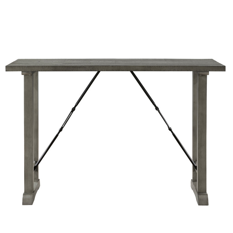 Anab Counter Height Table, Rectangular Gray Wood And Turnbuckle Base