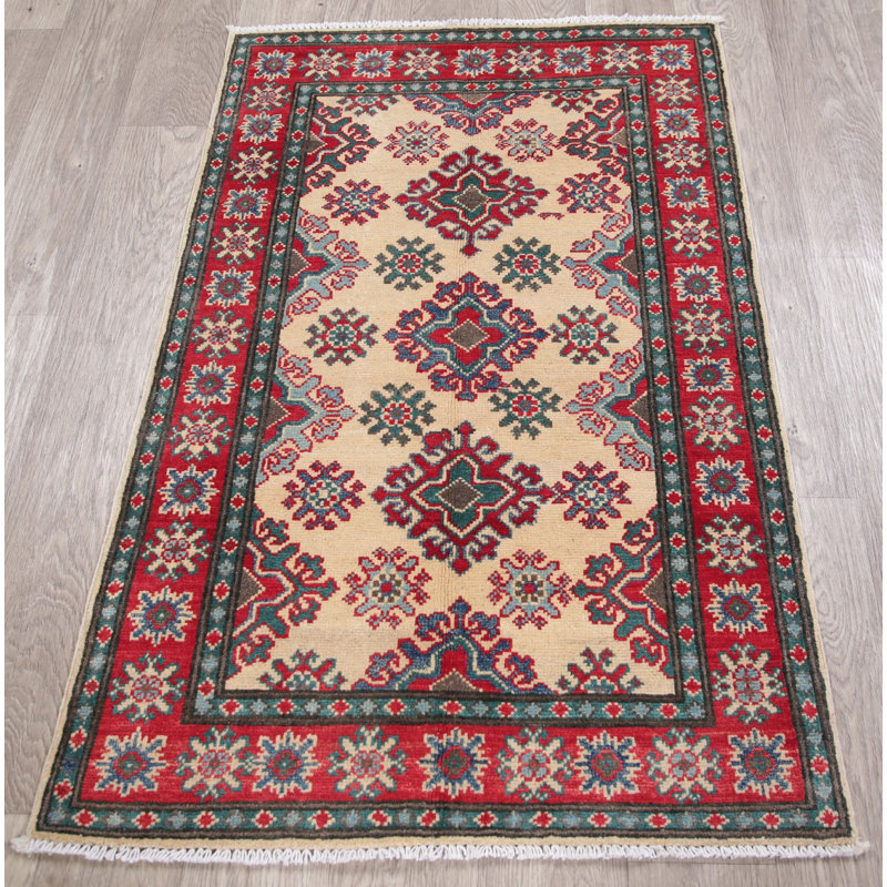 Tapis unique en laine noué à la main style Kazak des années 2010 de 2 pi 7 po x 4 pi 1 po rouge Nineveh