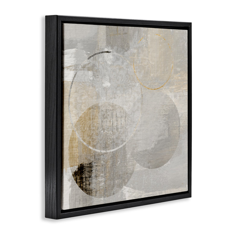 Layered Circles in Neutrals, Jet Black Floater Frame, 18" H x 18" W