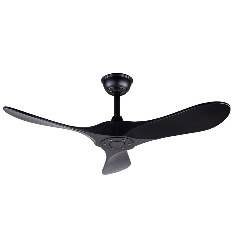 Ventilateur de plafond noir en bois massif sans lumière, avec télécommande et moteur à courant continu réversible, L 52 po