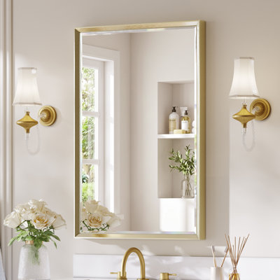 Beveled Bathroom Vanity Mirror with Tempered Glass and Aluminum Frame