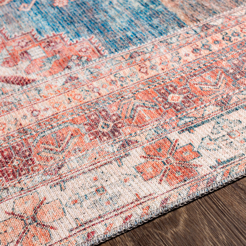 Tapis oriental bleu / corail poussiéreux Maio, Tapis de couloir 2 pi 7 po x 12 pi