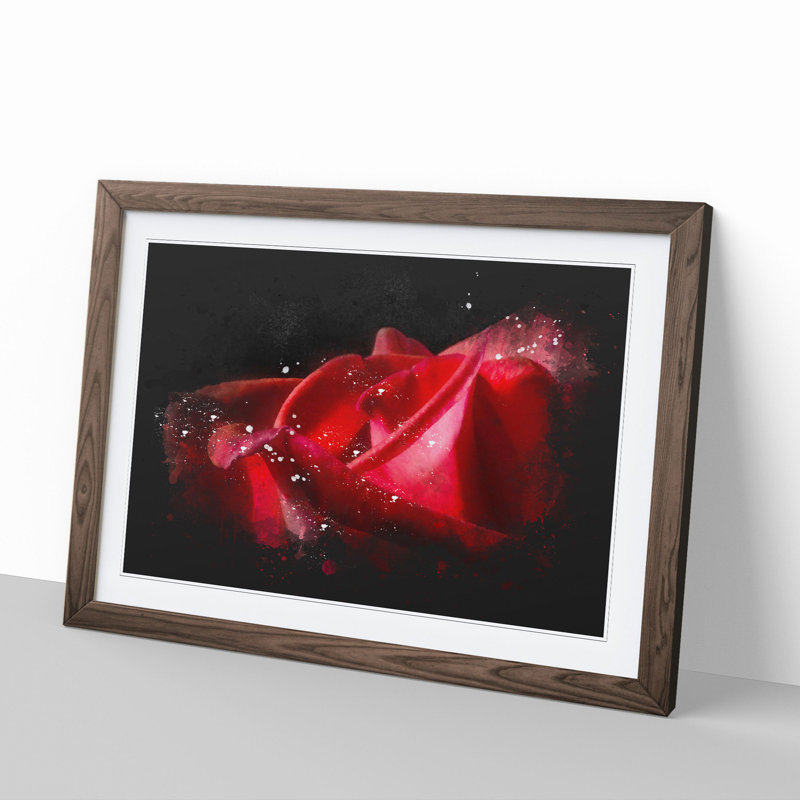 Red Rose Flower Vol.1 - Picture Frame Painting, Walnut Framed, 27cm H x 36cm W x 2cm D