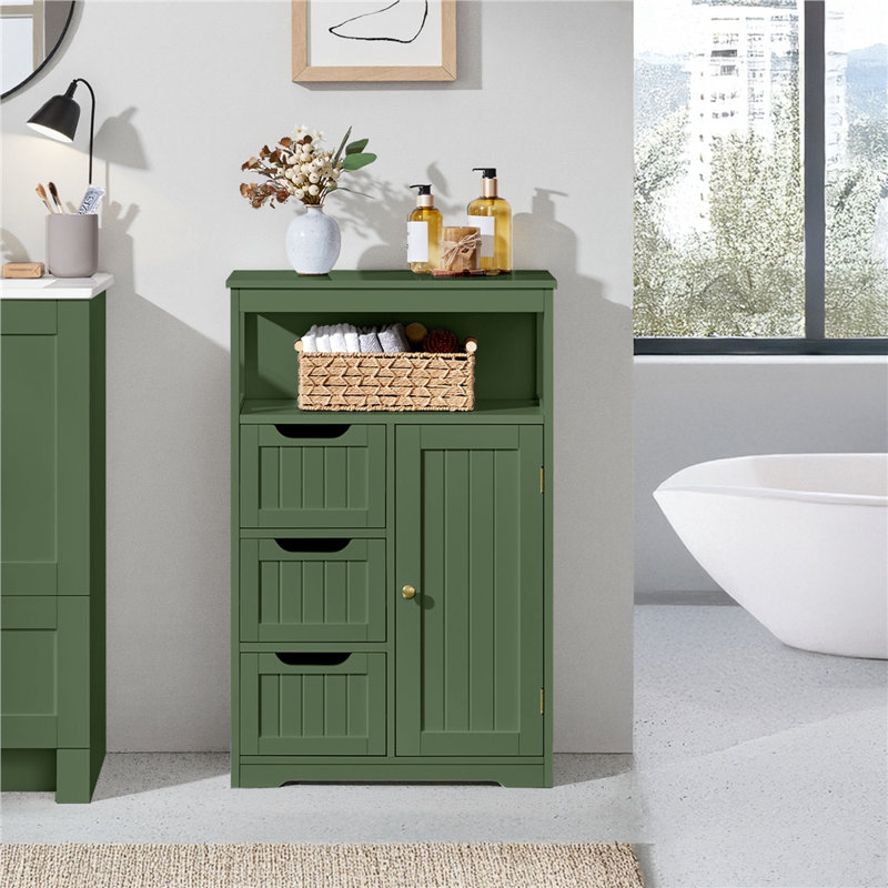 Armoire de salle de bain autoportante avec tablette réglable, 3 tiroirs et niche Brigit, H 34,1 po x l 22 po x P 12 po, Vert