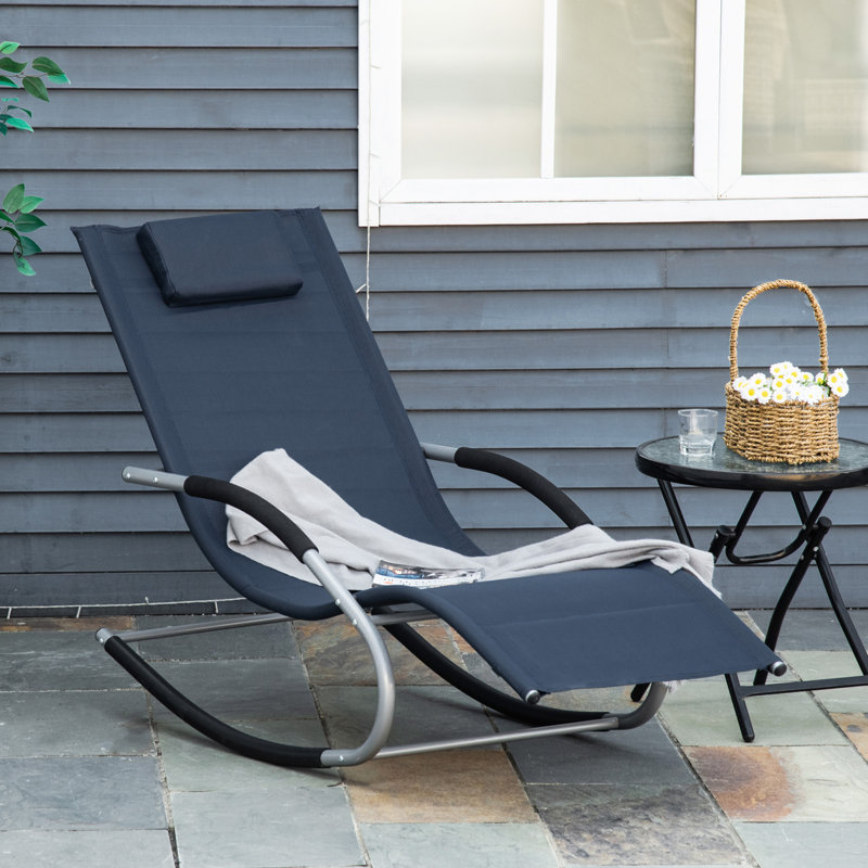 Navy Blue Steel Zero Gravity Rocking Chaise Lounge Chair with Cushions