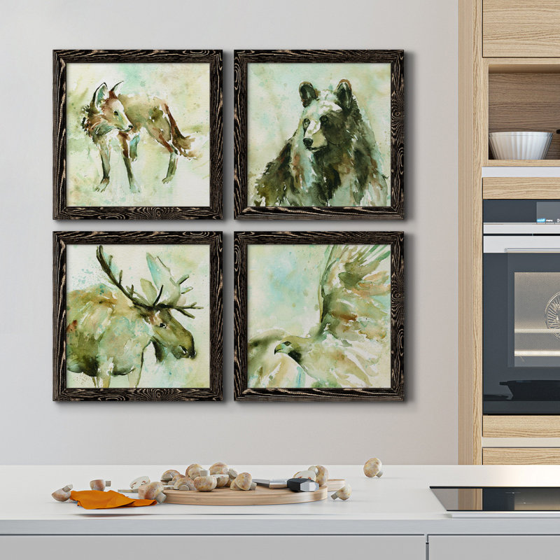 On Second Thought - Ensemble de 4 peintures sur toiles encadrées, H 17 po x l 34 po x P 1,5 po, Toile noire encadrée