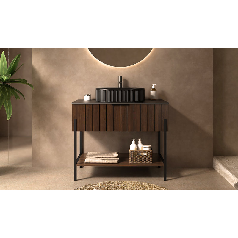 Meuble-lavabo autoportant à rayures 36 po avec tiroir et structure de support en métal 36 po