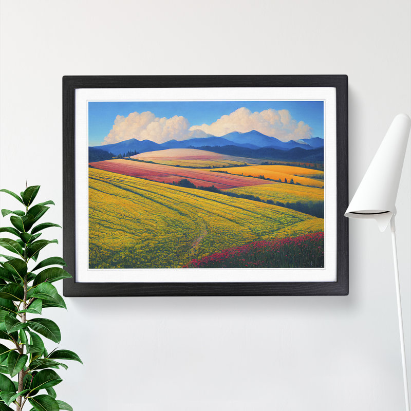 Spring Landscape Meadow - Framed Print, Black