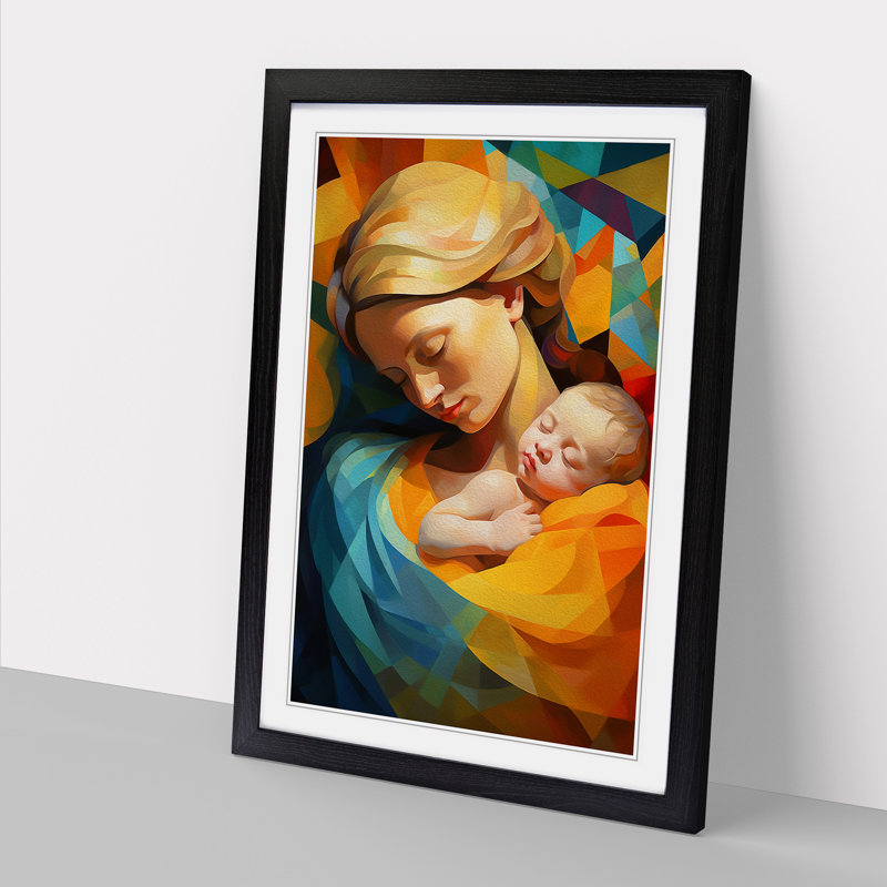 XYZ-FRM-V1223-4567 Mother And Baby Orphism - Single Picture Frame Print on Wood, Black , 34cm H x 25cm W x 2cm D