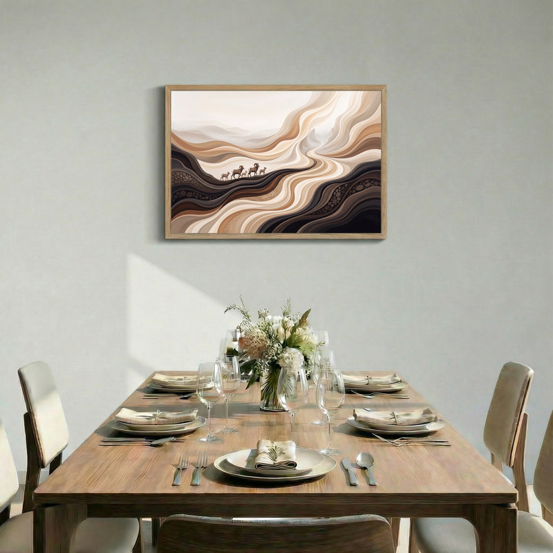 Bighorn Sheep on Wavy Earth Tone Layers, art mural sur toile, 32"H x 48"W