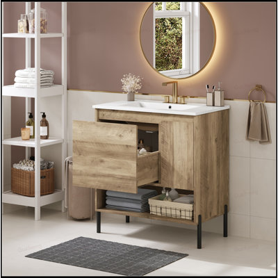 Meuble-lavabo en bois naturel 30 po avec lavabo