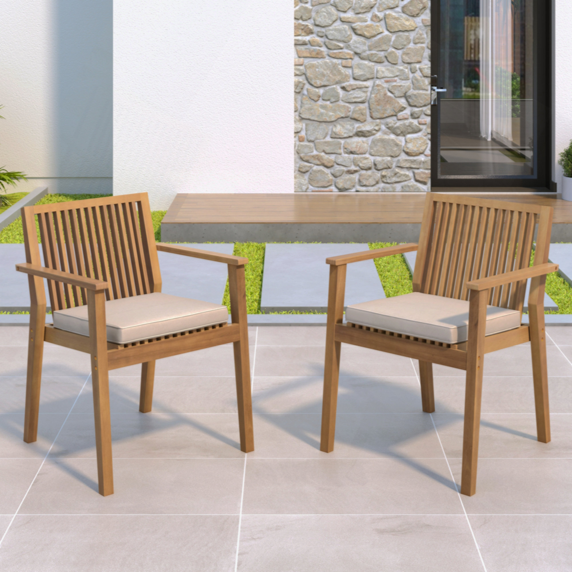Latitude Run® Patio Dining Chair Set Of 2 - Sturdy Acacia Wood ...