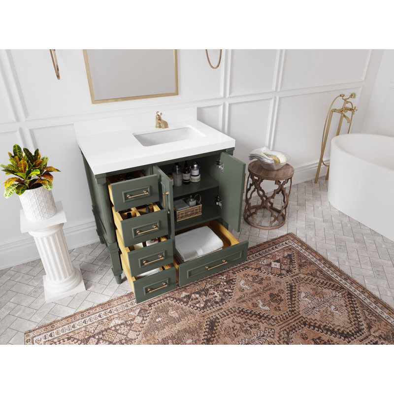 Aberdeen 36'' Single Bathroom Vanity with Top, Carrara Quartz