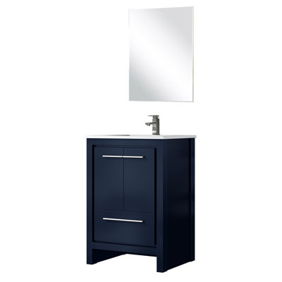 Meuble-lavabo bleu marine l 24 po x P 20 po, quartz blanc, robinet en métal, miroir 18 po, rayure et teinture pour salle de bain à long terme, l 24 po x P 20 po, résistance 18 po