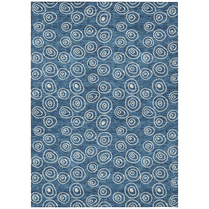 Tapis intérieur / extérieur géométrique lavable 9 pi x 12 pi bleu marine et ivoire