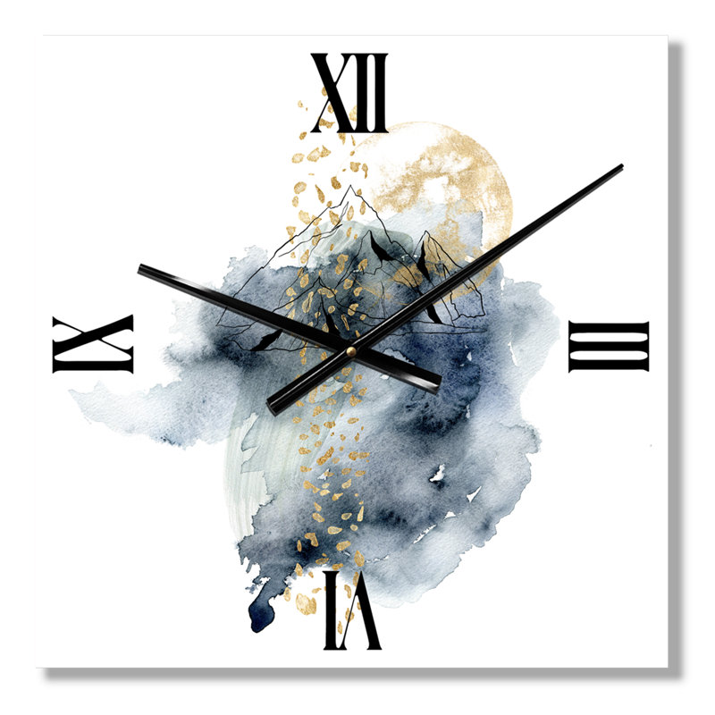 Horloge murale paysage minimaliste de montagnes avec lune, Petit