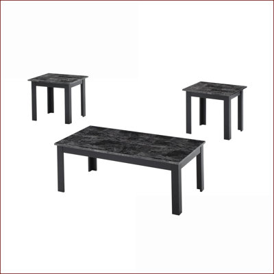 Ensemble de tables basses 3 pièces Traditional avec plateau en faux marbre gris, facile à assembler pour le salon