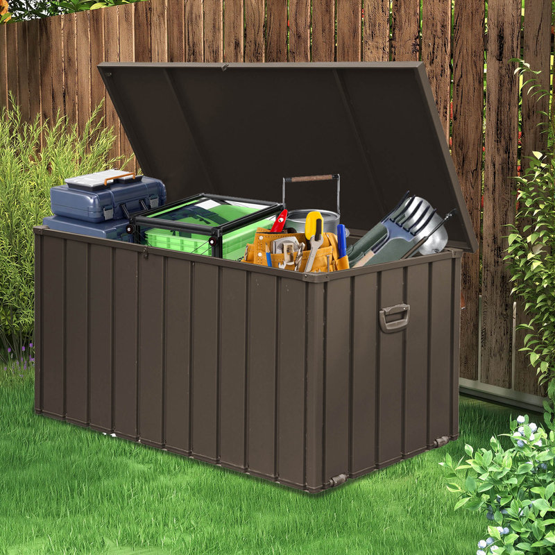 Boîte de rangement pour terrasse verrouillable Domi, Brun