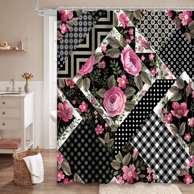 Rideau de douche imperméable avec fleurs multicolores, L 72 po x l 84 po