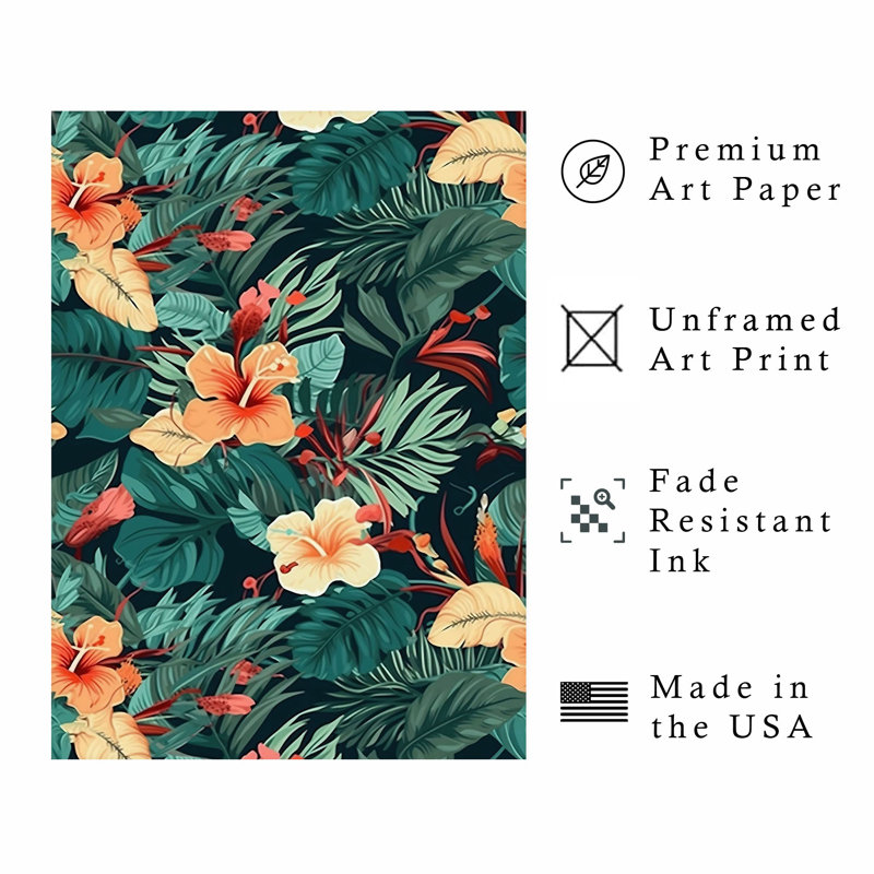 Floral, Hibiscus hawaïen, impression d'art tropical sans cadre, H 20 po x l 16 po