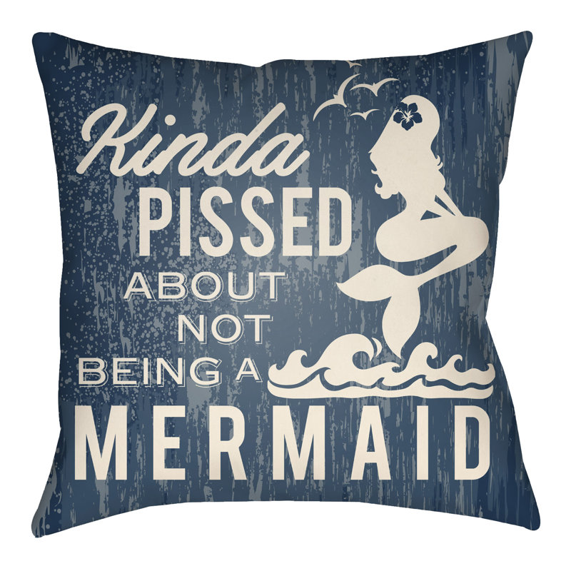 Litchfield Mermaid Mermaid Indoor/Outdoor Throw Pillow, 22" H x 22" W, Navy Blue/Ivory