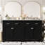 60" Black Bathroom Vanity With Double Vanities, Ceramic Sinks, Adjustable Shelf, Gracefully Shutting Hinges, Flip Drawer - Elegant Sanctuary Modern Vanity, U-Shaped Quiet Close Doors, Practical