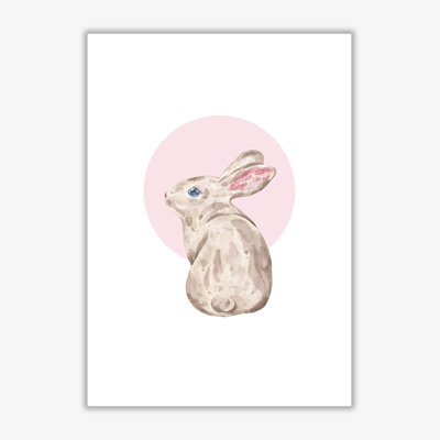 Watercolour Bunny With Pink Circle - Painting