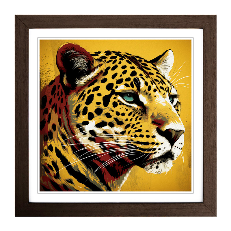 Leopard Retro Art No.4 - Framed Print, Walnut