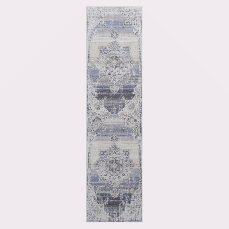 Collection Cream/Blue /Medallion Non-Shedding Living Room Bedroom Dining Home Office Stylish And Stain Resistant Area Rug