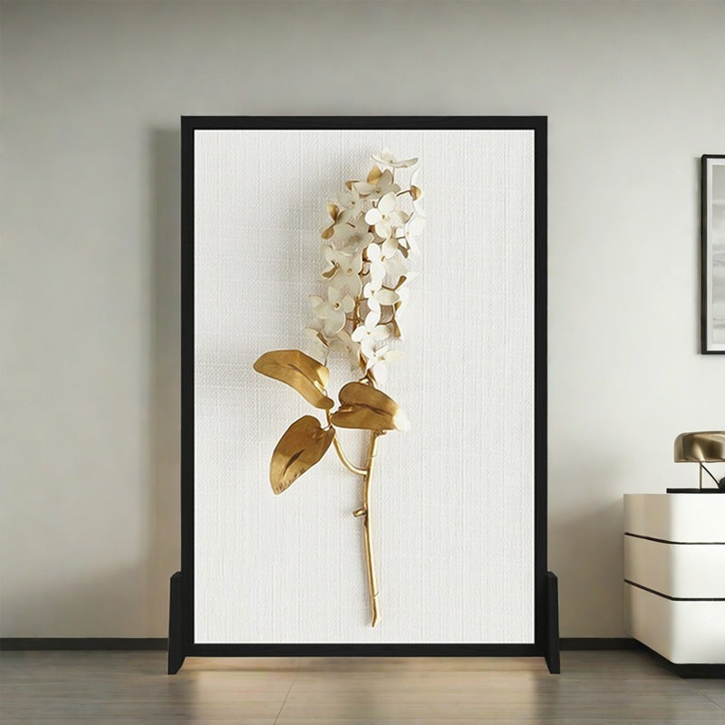 Paravent luxueux en bois massif à motif floral, Wengé, H 70,87 po x l 31,5 po x P 1,18 po