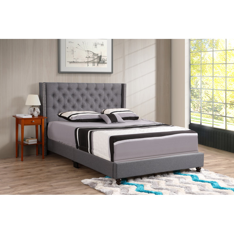 Ashe Upholstered Wingback Bed, Queen, Light Gray