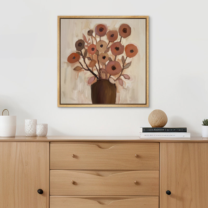 Plante botanique abstraite brune dans le vase, Cadre flottant naturel, H 24 po x l 24 po