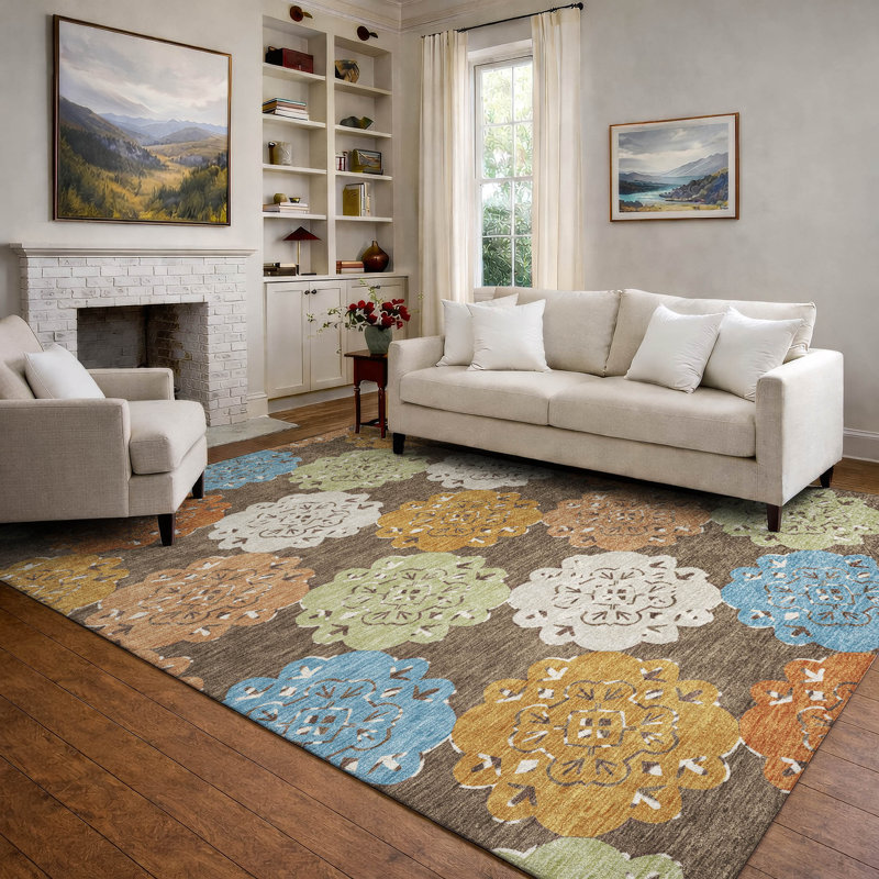 Premium Machine Washable Mayfield AMF2353 Casual Rug, Chocolate, 5' x 7'6"