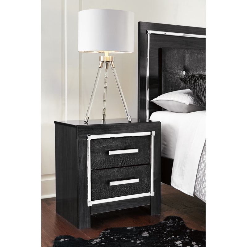 Kaydell Contemporary Black 2-Drawer Nightstand with USB Charging