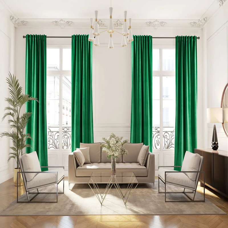 Rideau simple extra long et extra large en velours mat luxueux, 31 vert printemps, L 52 po x L 180 po