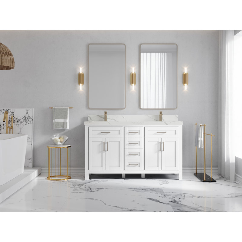 60'' Double Bathroom Vanity with Top, Calacatta Laza
