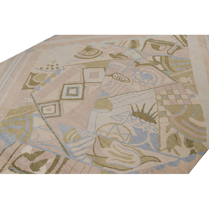 Art Deco Hand Knotted Wool Geometric Area Rug, Rectangle 10' x 14'