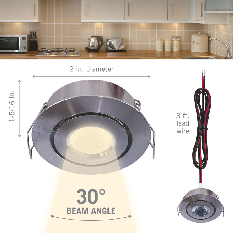 Luminaire à DEL rond pivotant encastré sous l'armoire, 3000 K, acier brossé, Argent
