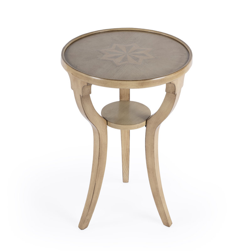 Dalton Antique Beige Round Wood Accent Table with Shelf