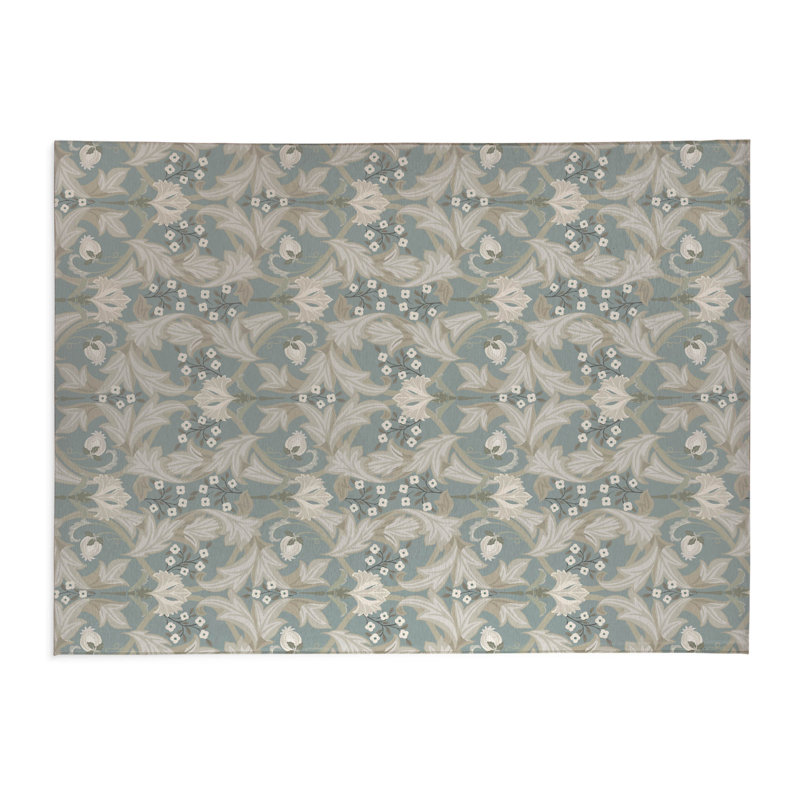 Tapis de cuisine léger antidérapant Ogee Leaf, Rectangle 4pi x 6 pi, Bleu cendré