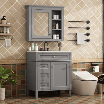 Freestanding Vanity Set with Mirror Cabinet