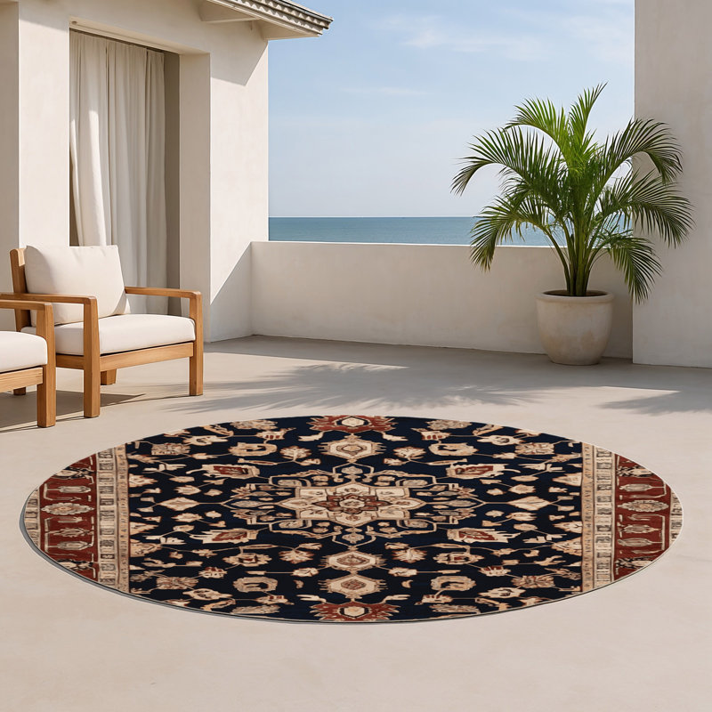 Persian Brown Indoor and Outdoor Area Rug, Round 5'