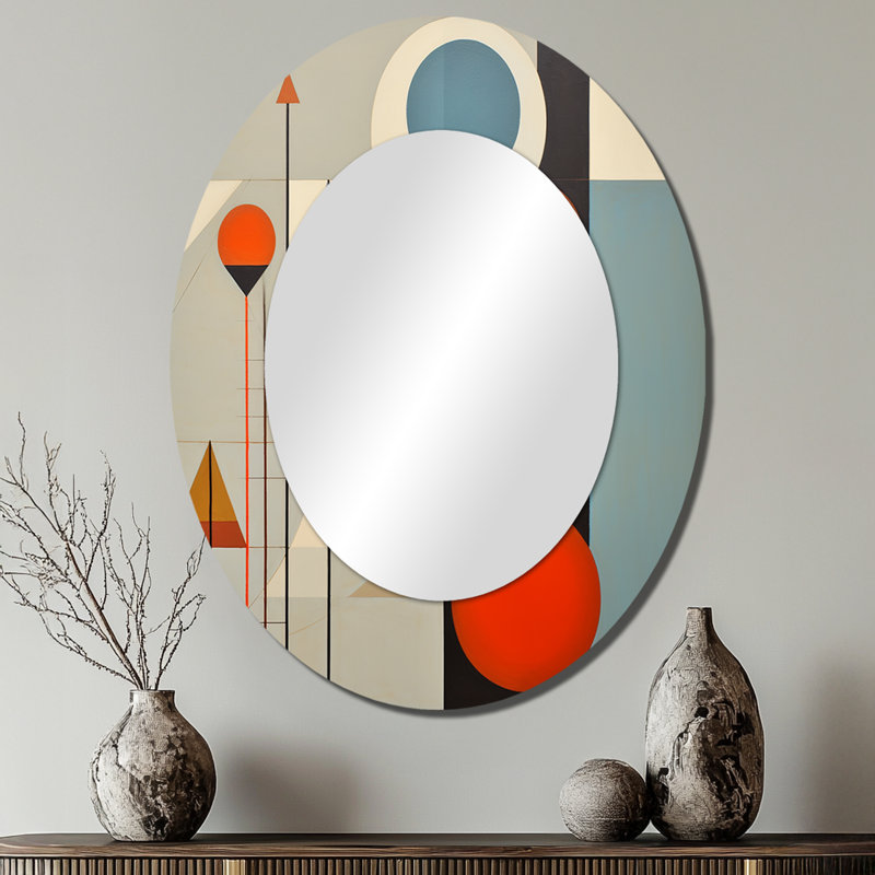 Serendipity Abstract Mid-Century Geometrics I - Abstract Oval Decorative Mirror On Metal, 40" x 30"