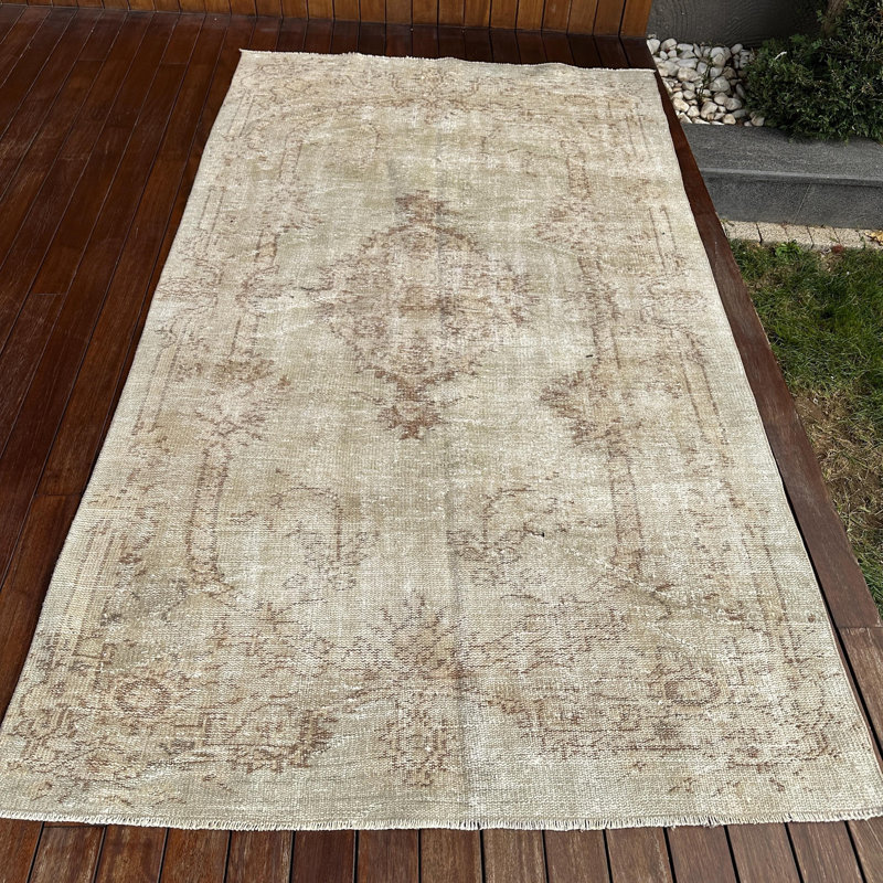 Tapis vert en laine noué à la main Oushak idéal pour la salle à manger