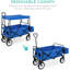 Chariot utilitaire pliant pliable avec chariot de jardin avec auvent amovible - Bleu