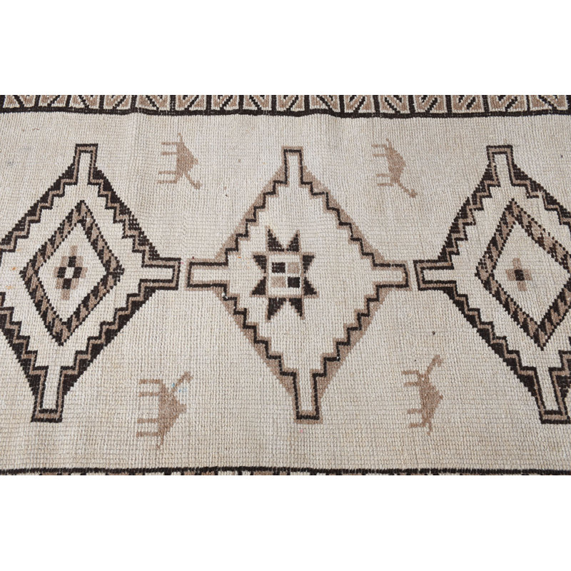 Tapis de couloir turc vintage beige pour décoration de cuisine ou d'escalier avec laine