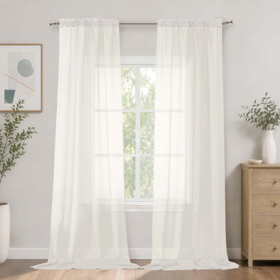 Ivory Sheer Curtains 96 Inches Long, Light Filtering Rod Pocket Solid Color Window Sheer Curtain Panels, Elegant Curtains & Drapes for Living Room, Bedroom 2 Panels (Ivory, 42" W x 96" L)