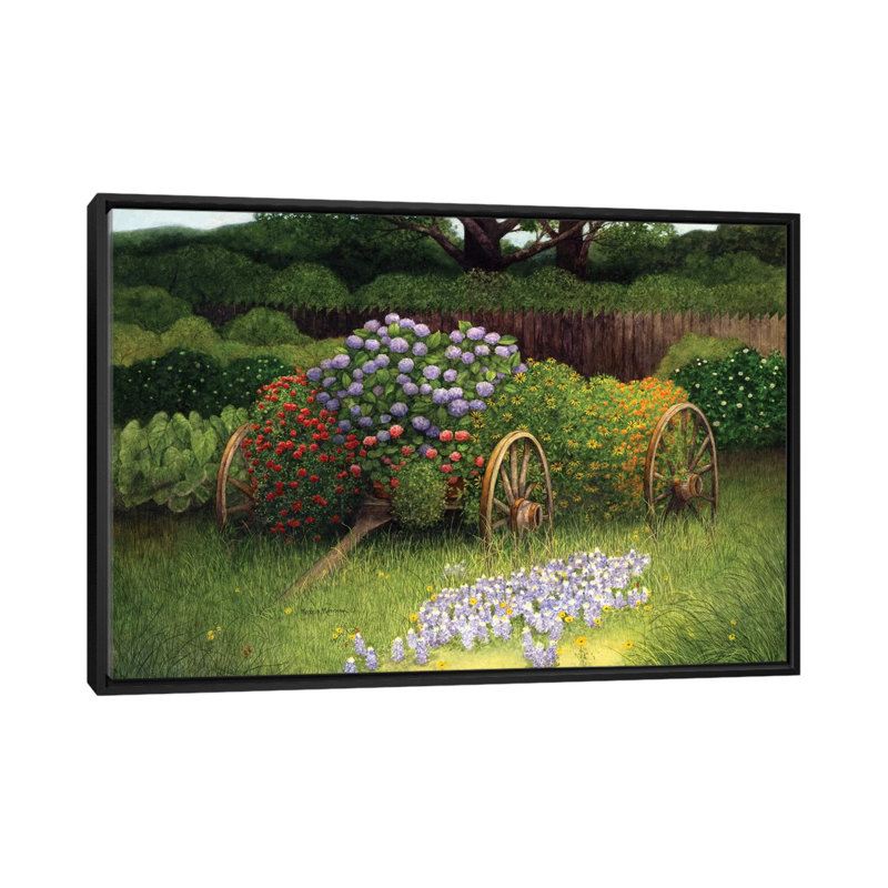 «Flower Wagon», impression sur toile, H 18 po x l 26 po x P 1,5 po, Toile avec cadre noir, Pas de tapis
