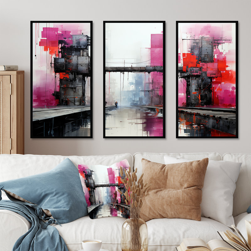 Ensemble de décoration murale Magenta, Cadre flottant noir, H 32 po x l 48 po x P 1 po