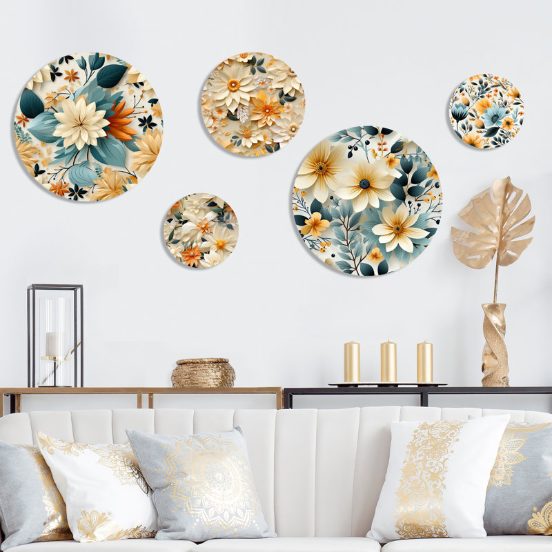 Labrosse - ensemble de 5 art mural floral rond